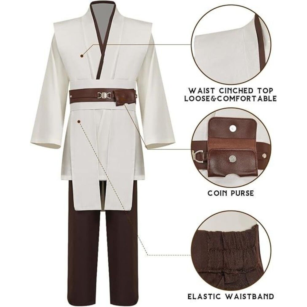 Knight Tunic Costume Cosplay Outfits for Men,  Brown/White -  Sixe: 2XL